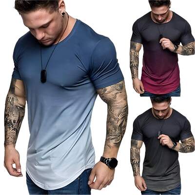 Stylish Gradient Round Neck Short Sleeve T-shirt for Men – Casual and Comfortabl-image