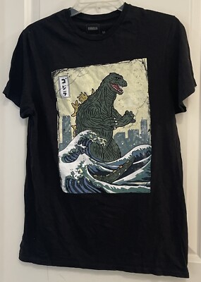 GODZILLA Great Wave Kanagawa T-Shirt Men’s Size Medium Black-image