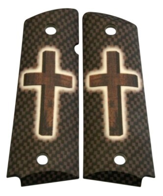 Hand of God Cross Carbon Fiber Custom Full Size Government Commander 1911 Grips-image