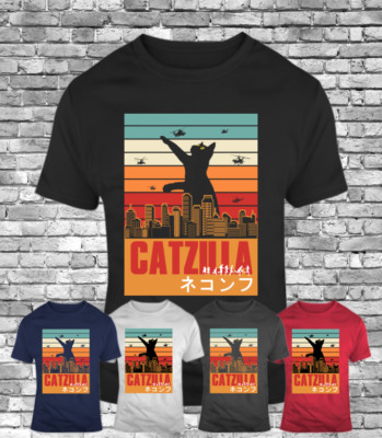 Catzilla godzilla meme funny men's t-shirt halloween animal cat lover gift tee-image