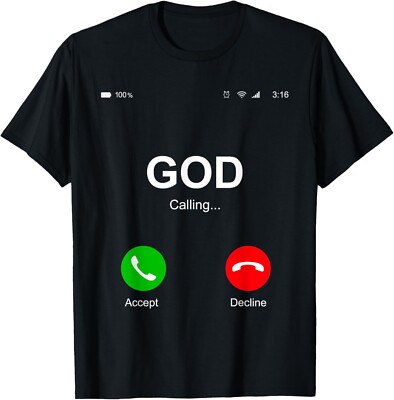 God Calling Funny God Phone Christian Church Gift T-Shirt-image