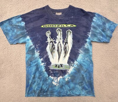Vtg GODZILLA 1998 Movie Promo Mens Size XL Blue Tie Dye Graphic Print T Shirt-image