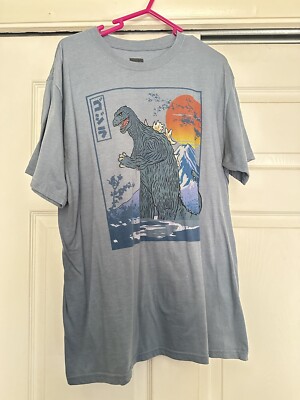 GODZILLA “The Great Wave” T-Shirt Blue Size Large Japanese Lettering-image