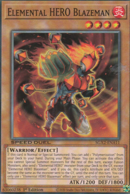 YUGIOH CARD ELEMENTAL HERO BLAZEMAN SGX2-ENA11 1ST EDITION COMMUN-image