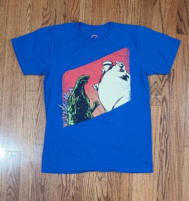 Busted Tees Men's Medium Short Sleeve Godzilla Vs Stay Puft Marshmallow Man-image