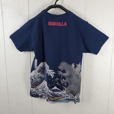 Godzilla Shirt Mens Large Blue Crew Neck Short Sleeve Stretch Pullover Casual-image