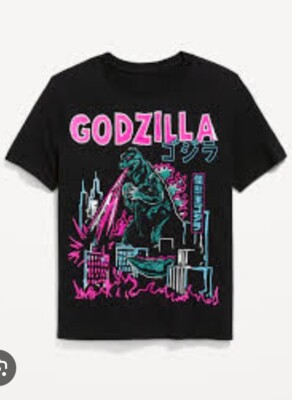 New Godzilla Urban Sketch Old Navy Kids Size Medium Black Cotton Monster Tee-image