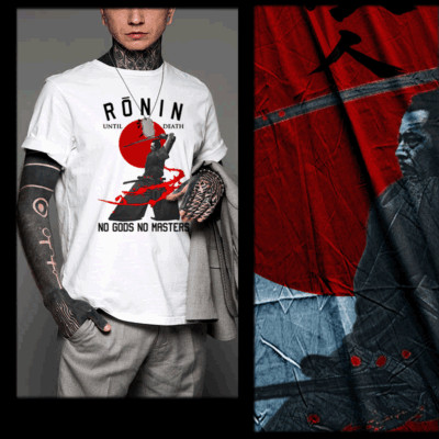 Samurai t-shirt bushido code Japanese warrior Ronin Kanji combat White tee -image