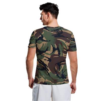 Camo Print Short Sleeve Round Neck T-Shirt for Outdoor Activities, Casual Wear,-image
