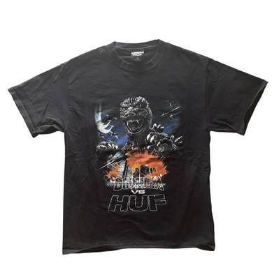 HUF x Godzilla Black Shirt Size Medium Front & Back Graphic -image