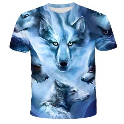 Trendy 3D Digital Printed Wolfcat T-shirt for Men and Women Casual Round Neck Sh-image