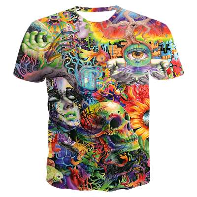 3D Skull Head Summer T-Shirt for Men - Loose Fit Short Sleeve Round Neck Polyest-image