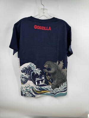 GODZILLA Toho Limited T-shirt Japanese Traditional Ukiyoe Print Navy Size M NWT-image