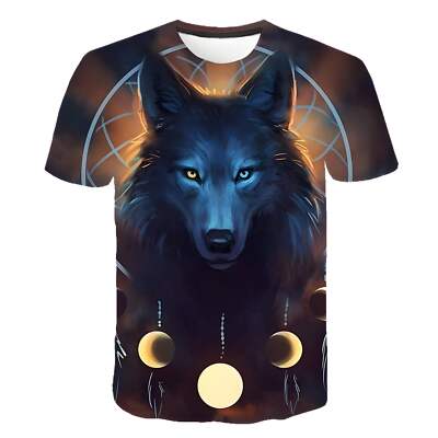 Stylish 3D Wolf Graphic T-Shirt for Teens - Casual Short Sleeve Round Neck Top i-image