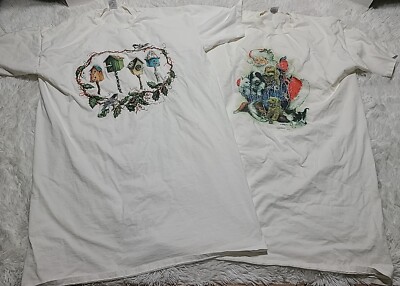 Lot Birdhouses Birds Santa Puppies Dogs Long Tees Sleep Shirts OSFM VTG USA Xmas-image
