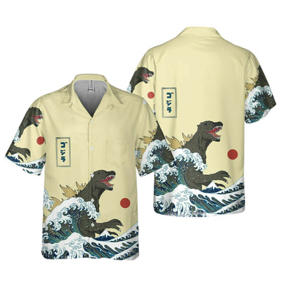 King Of Monster Godzilla Japanese Gojira Hawaiian Aloha Shirts Vintage Short Sle-image
