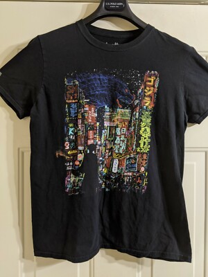 GODZILLA KAIJU CITY Mens Threadless Rare T-Shirt Sz Med Black Kooky Love Design -image