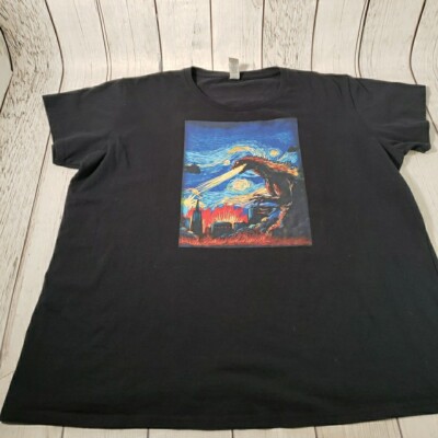 Godzilla Starry Night Shirt Womens XXL Black Vincent Van Gogh Painting Graphic-image