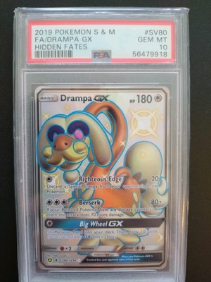 2019 Pokemon Sun & Moon Hidden Fates Secret Rare DRAMPA GX #SV80 PSA 10-image