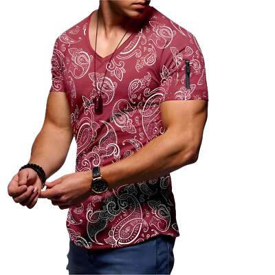 Men's Casual Round Neck Summer T-shirt with Trendy Prints - Lightweight Polyeste-image