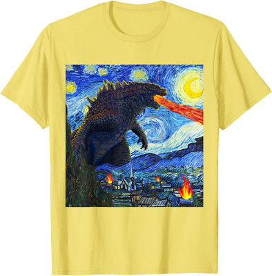 Godzilla Kaiju Van Gogh Starry Night T-Shirt Vintage Japanese Monster T-shirt-image