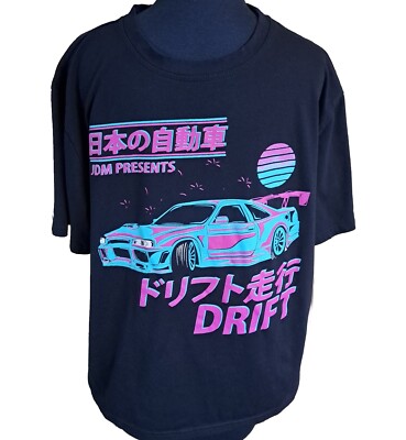 Romwe JDM Presents Drift Skyline GT-R Japanese Short Sleeve T-Shirt Black Large-image