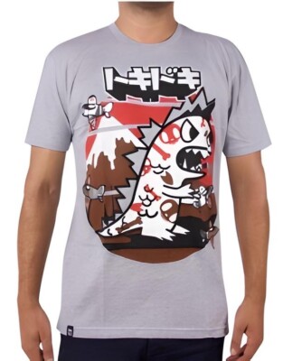 NEW Men's Tokidoki Heather Gray Air Raid Anime TKDK Kaiju Tokimon Godzilla Shirt-image