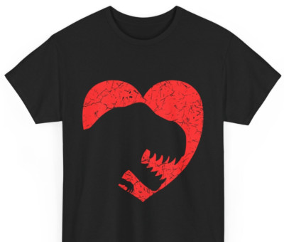 Dinosaur Heart Design T-Shirt Unisex Heavy Cotton Tee-image