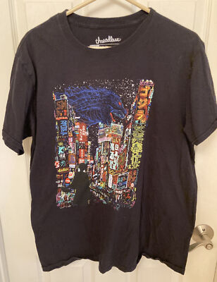 GODZILLA KAIJU CITY Mens Threadless Rare T-Shirt Sz Med Black Kooky Love Design -image
