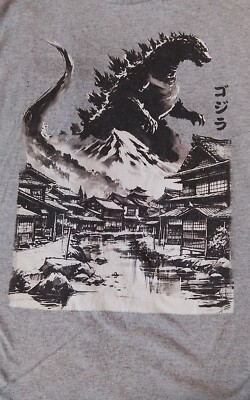 Godzilla Shirt Adult Size XXL Gray Teefury Japan Village Mens 2XL-image