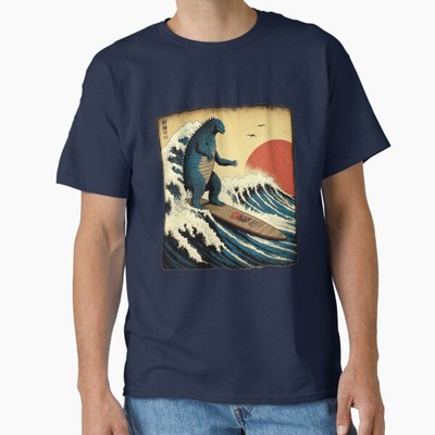 Godzilla Surfing The Great Wave by Hokusai Fu T-Shirt Made in US/AUS Size S-2XL-image