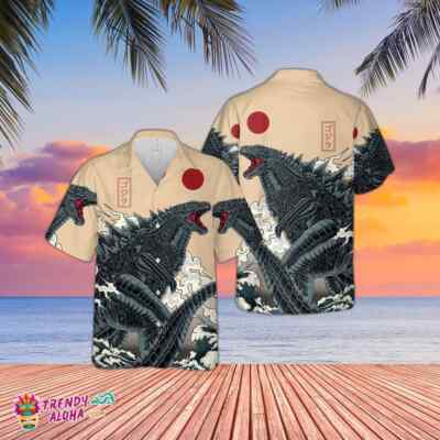 3D King Of Monster Godzilla Japanese Gojira Hawaiian Shirt Vintage Hawaii Beach-image