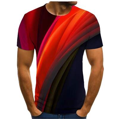 Men's Casual Short-Sleeved T-Shirt with 3D Color Flame Print, Lightweight Mesh F-image