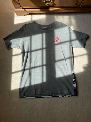 Godzilla T Shirt XL Gray Premium Hokusai Wave Tokyo Japan Made Double sided-image