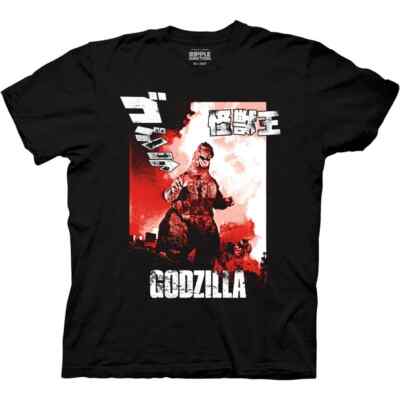 Godzilla Classic 1991 Desctruction with Kanji  Mens T-Shirt -Available Sm to 3x-image