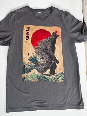 Godzilla T-Shirt with Great Wave Print, Size M, Pre-Owned-image