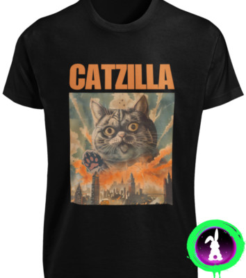 Catzilla T SHIRT S-3XL Funny Cat Lover Japanese Kitten Godzilla Movie Joke TEE-image