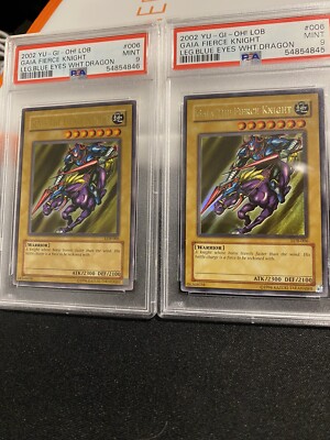 Two Consecutively Graded YUGIOH PSA 9 Gaia the Fierce Knight LOB-006 Ultra Rare-image
