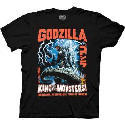 Godzilla Mens T-Shirt - Classic Vintage Lightning Godzilla Image With Kanji-image