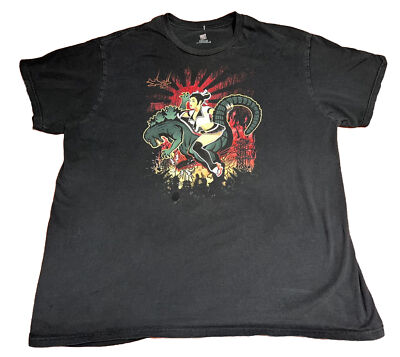 Godzilla Monster Pinup Girl Riding Art Japanese Shirt Black XL A14-image