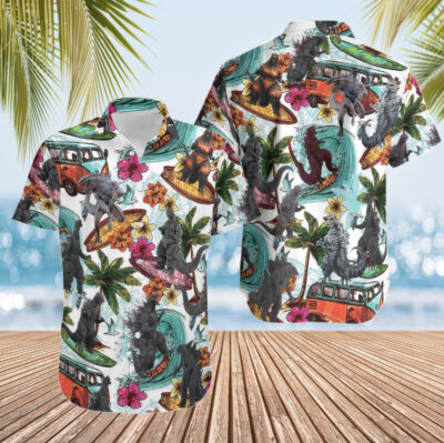 Godzilla Hawaiian Shirt, Godzilla Tropical Summer Beach Gift For Men Youth Dad B-image