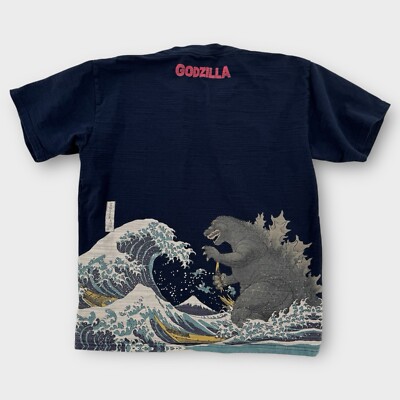 Vintage Toho Godzilla Shirt Mens XXL Graphic Print Kaiju Wave Art Cotton Blue-image