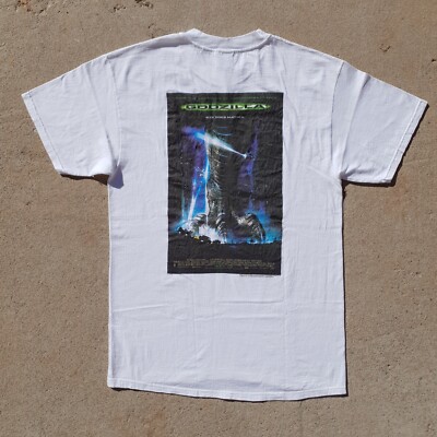 Vintage 1998 Godzilla Shirt Mens Large White Movie Film Tee Premiere MSG 90s-image
