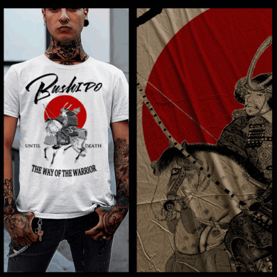 Samurai T-Shirt deadly warrior with horse Bushido Code Japanese katana Ronin -image