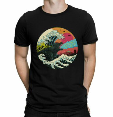 Godzilla and The Great Wave off Kanagawa Art T-Shirt Gift For Men, Size M - 3XL-image