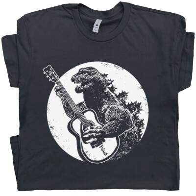 Cool Guitar T Shirt Vintage Godzilla Acoustic Electric Bass Drum Fender Men Band-image