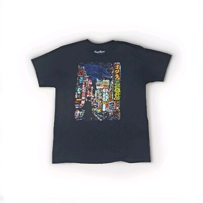 GODZILLA KAIJU CITY Mens Threadless Rare T-Shirt Size L Black China Town SL-image