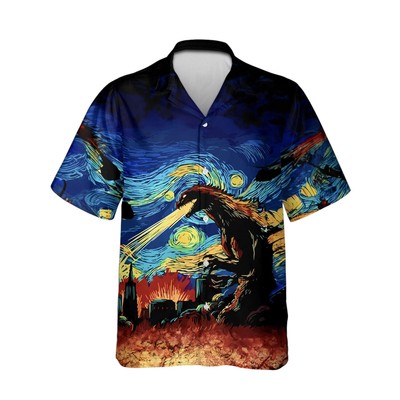 Godzilla Starry Night Art Hawaiian Shirt Van Gogh Unique Graphic Shirt Gifts For-image
