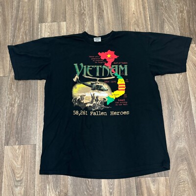 VTG Vietnam Fallen Heroes Shirt Men's 2XL Black USA Jensen Apparel Y2K 00s-image