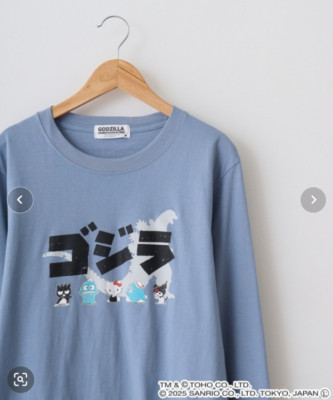 Godzilla x Sanrio Characters Long Sleeve T-Shirt BGray Unisex JP LTD Original-image